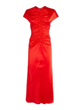 Tove Aubree Ruched Silk Midi Dress