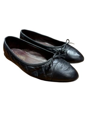 Chanel Black Leather Ballet Flats