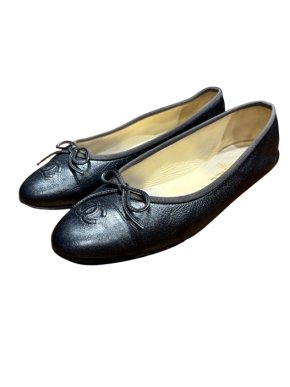 Chanel Navy Blue Leather Ballet Flats