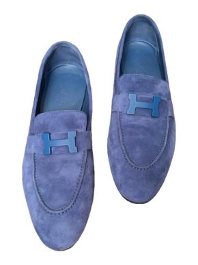 Hermes Blue Suede Loafers