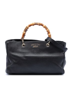 Gucci Black Medium Calfskin Bamboo Shopper Satchel