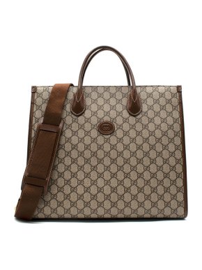 Gucci Brown Retro Monogram Pattern Canvas Tote Bag