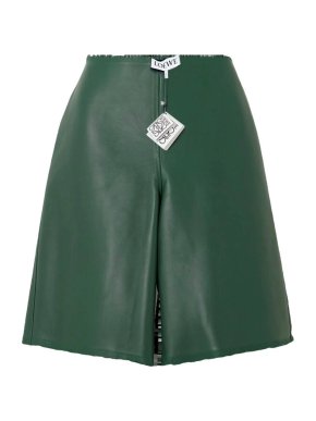 Loewe Green Distressed Leather Shorts