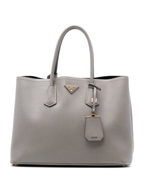 Prada Grey Large Saffiano Cuir Double Satchel