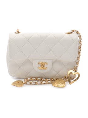 Chanel White Mini Rectangular Quilted Lambskin Heart Charms Flap