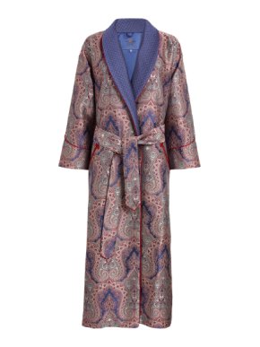 Daniel Hanson Silver Red Paisley Silk Jacquard Robe