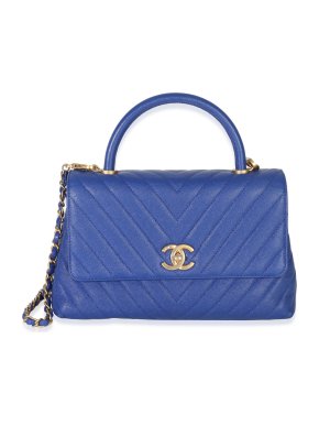 Chanel Medium Blue Chevron Coco Top Handle Bag