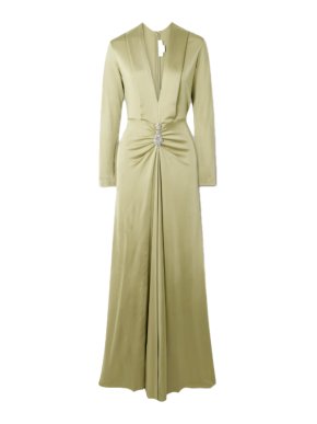 Victoria Beckham Crystal-Embellished Gathered Satin-Jersey Gown
