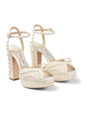 Jimmy Choo Sacaria 120 Pearl-Embellished Satin Platform Sandals
