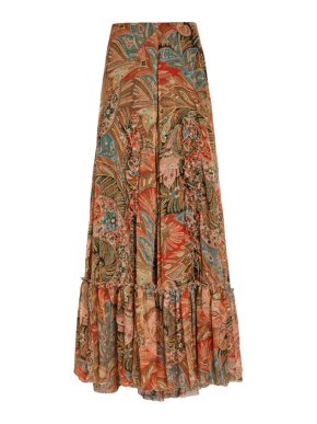 Etro Paisley Ruffled Silk Maxi Skirt