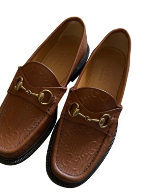 Gucci Tan Embossed Leather Loafers