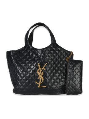 Saint Laurent  Quilted Black Lambskin Maxi Icare Shopping Tote