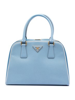Prada Blue Bicolor Saffiano Lux Pyramid Frame Top Handle Bag