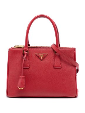 Prada Red Medium Saffiano Galleria Double Zip Satchel