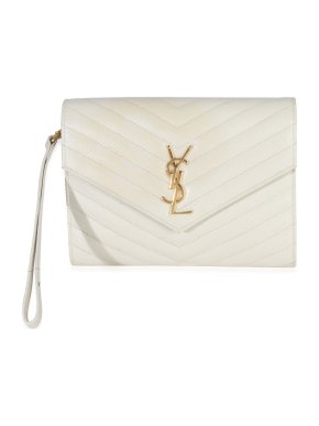 Saint Laurent Soft Grain De Poudre Triquilt Monogram Clutch