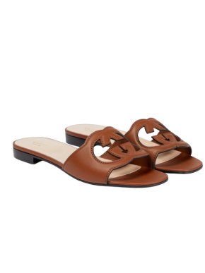 Gucci Tan Leather Flat Sandals