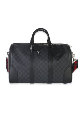 Gucci Black GG Supreme Canvas Web Duffle Bag