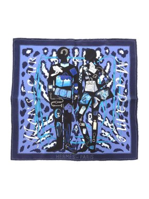 Hermes Blue Monsieur Et Madame Silk Scarf