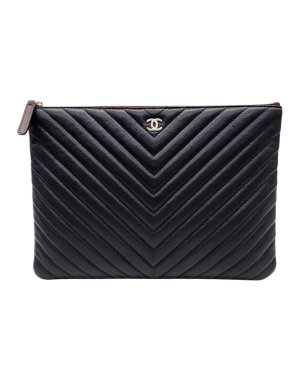 Chanel Black Leather Chevron Pouch