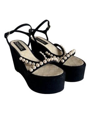 Chanel Faux Pearl Detail Platform Wedges