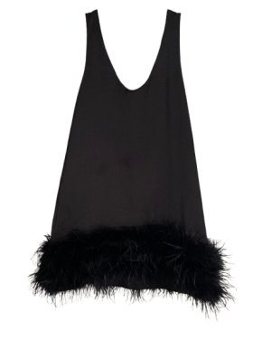 Nadine Merabi Feather Trimmed Black Mini Dress