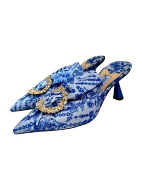 Jimmy Choo Blue And White Mules