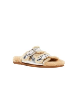 Fendi Shealing Lined Silver Slides