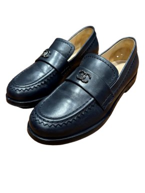 Chanel Navy Leather Moccasins