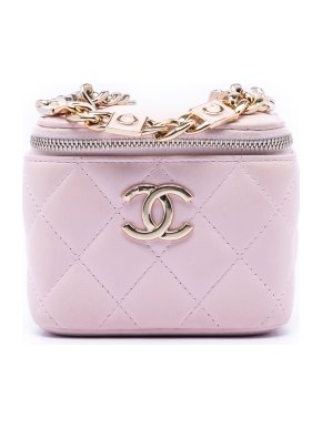 Chanel Pink Mini CC Quilted Lambskin Enamel Coco Vanity Case With Chain