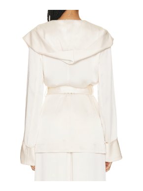 Saint Laurent Cream, Silk Hooded Wrap Jacket