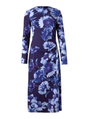 Erdem Printed Blue Jersey Midi Dress