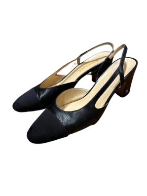 Chanel Black Leather Slingback Sandals