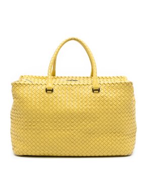 Bottega Veneta Yellow Nappa Intrecciato Brick Tote