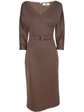 Fendi Cocoa Brown Silk Belted Dress