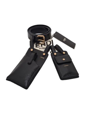 Fendi Black Leather Belt Set