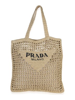 Prada  Raffia Effect Logo Crochet Tote