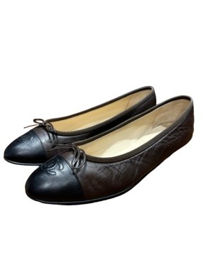 Chanel Black Leather Ballet Flats