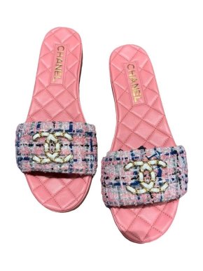 Chanel Tweed Flat Slides