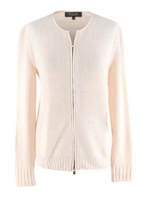 Loro Piana Ivory Knitted Cashmere Blend Zip-Up Cardigan