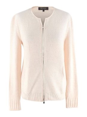Loro Piana Ivory Knitted Cashmere Blend Zip-Up Cardigan
