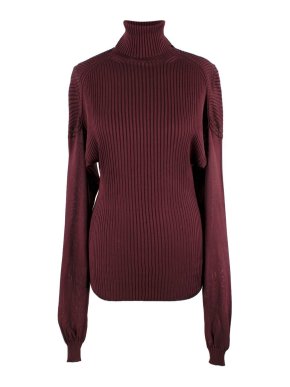Bottega Veneta Burgundy Long Sleeve Ribbed Turtleneck Top