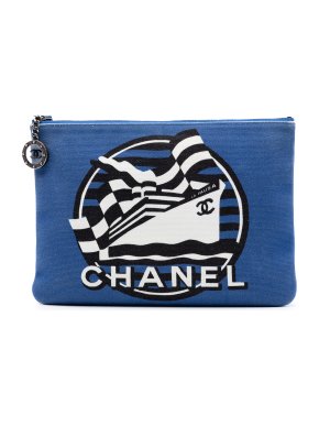 Chanel Blue Medium Canvas La Pausa Zip O Case Clutch