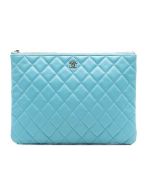 Chanel Blue Medium Quilted Lambskin O Case Clutch