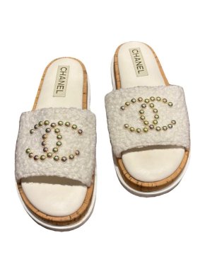 Chanel Embellished Terrycloth Slides