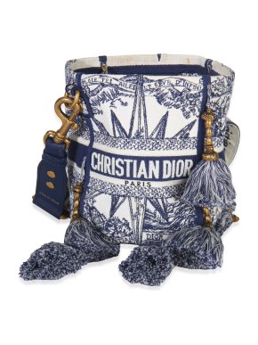 Christian Dior  Toile de Jouy Embroidery D-Bubble Bucket Bag