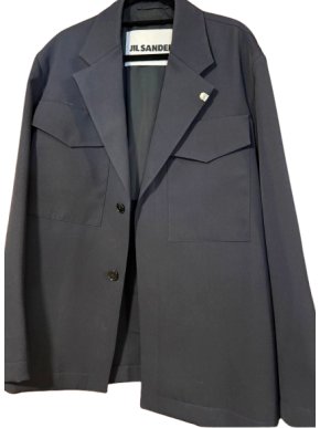 Jil Sander Navy Blue Gabardine Wool Jacket