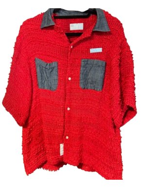 4S Designs Red Boucle And Chambray Shirt