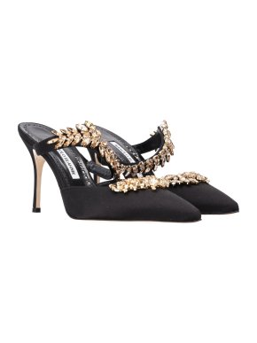 Manolo Blahnik Lurum 90MM Embellished Satin Mules