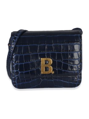 Balenciaga B. Navy Croc Small Shoulder Bag