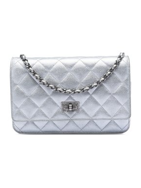 Chanel Silver Reissue 2.55 Quilted Metallic Aged Calfskin Wallet on Chain